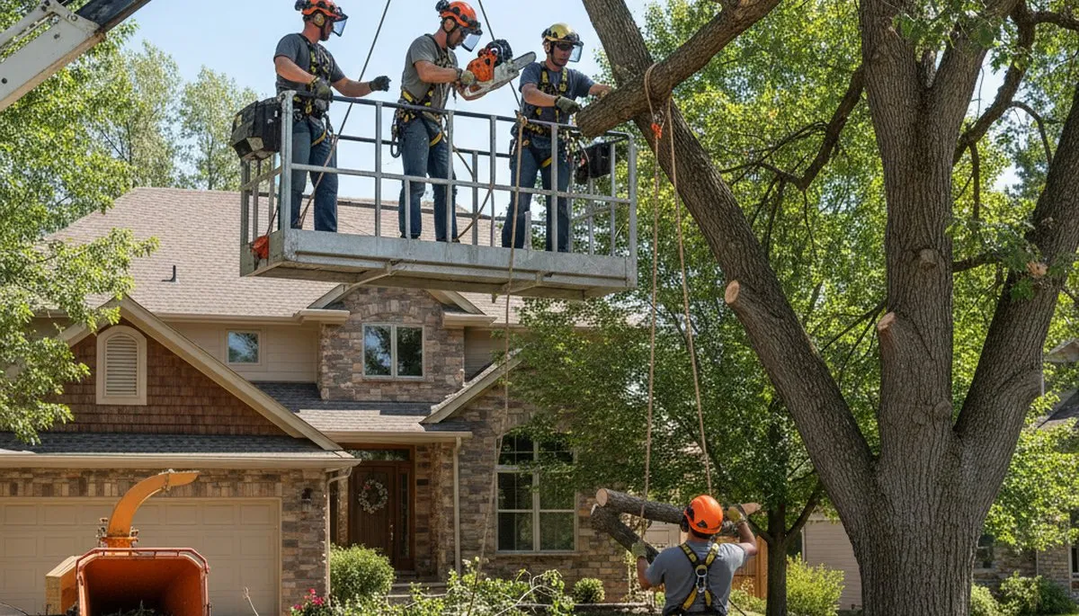 Tree service crew removing a tree in Ogden, UT for safe residential property clearing