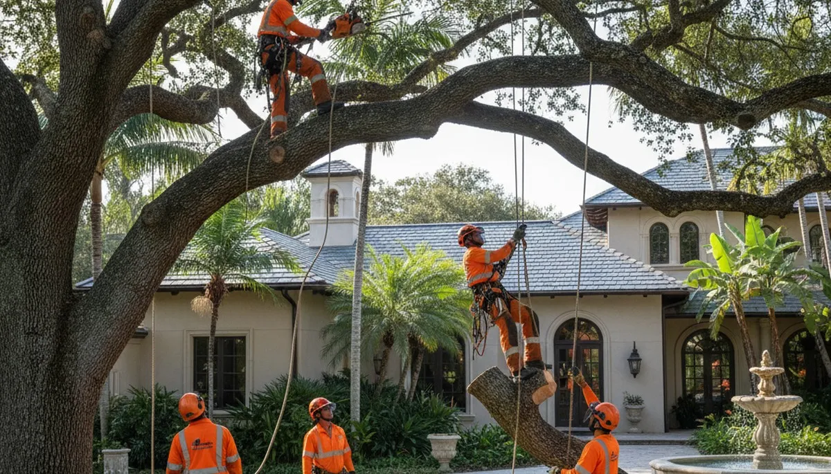 Tree service crew removing a tree in Ogden, UT for safe residential property maintenance
